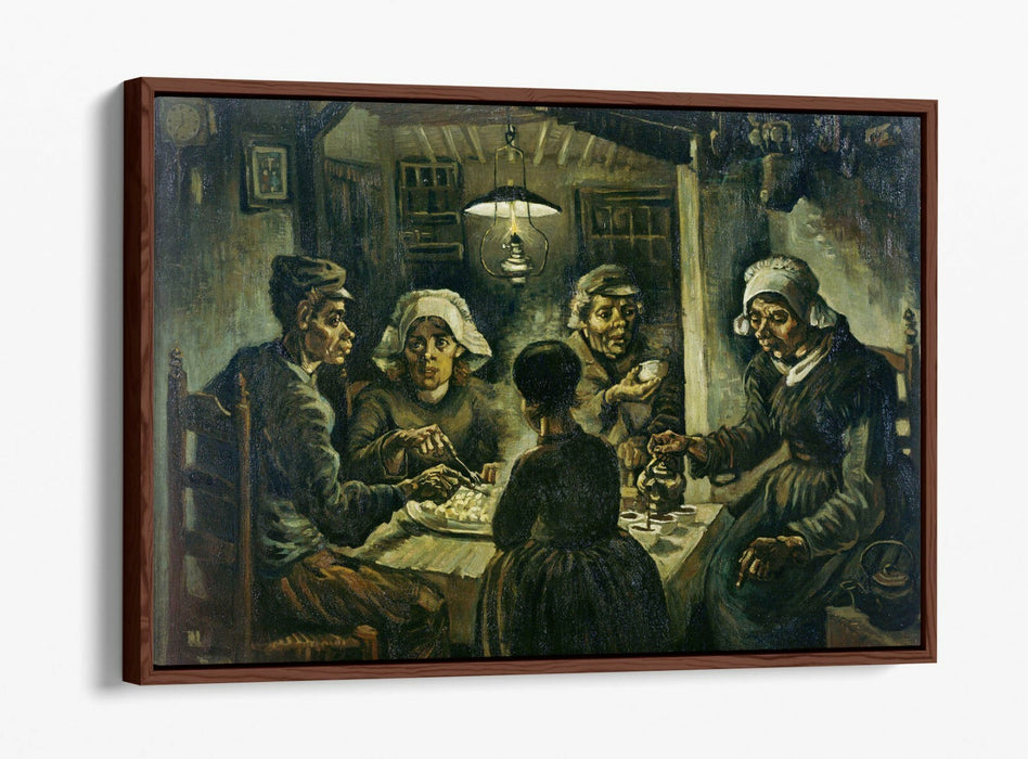 VAN GOGH POTATO EATERS -FLOAT EFFECT CANVAS WALL ART PIC PRINT- BLACK BROWN