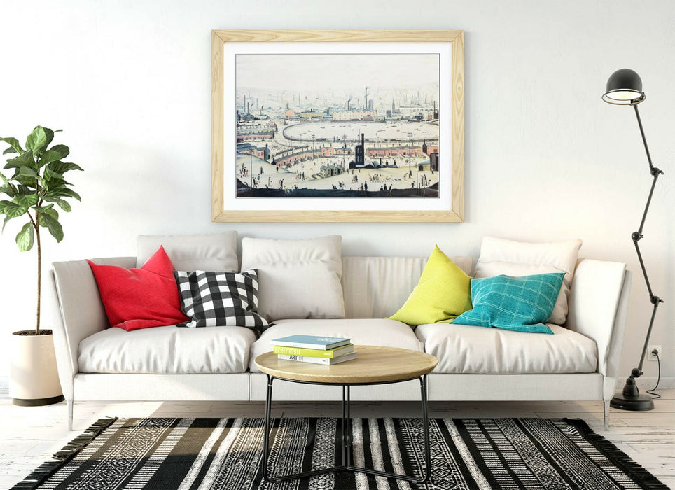LS LOWRY THE POND -FRAMED POSTER WALL ART PRINT ARTWORK- GREY