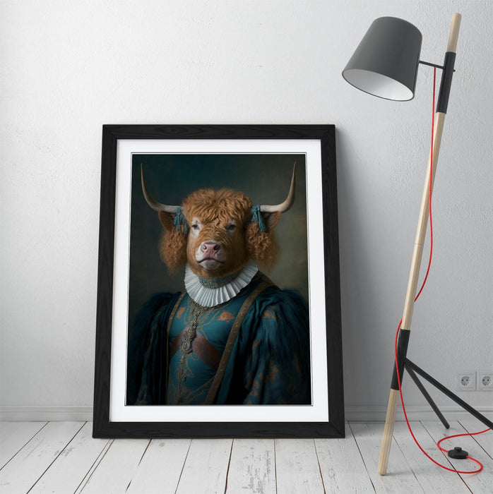 Highland Cow Wall Art – Framed 18th Century Portrait Print on Matte Paper