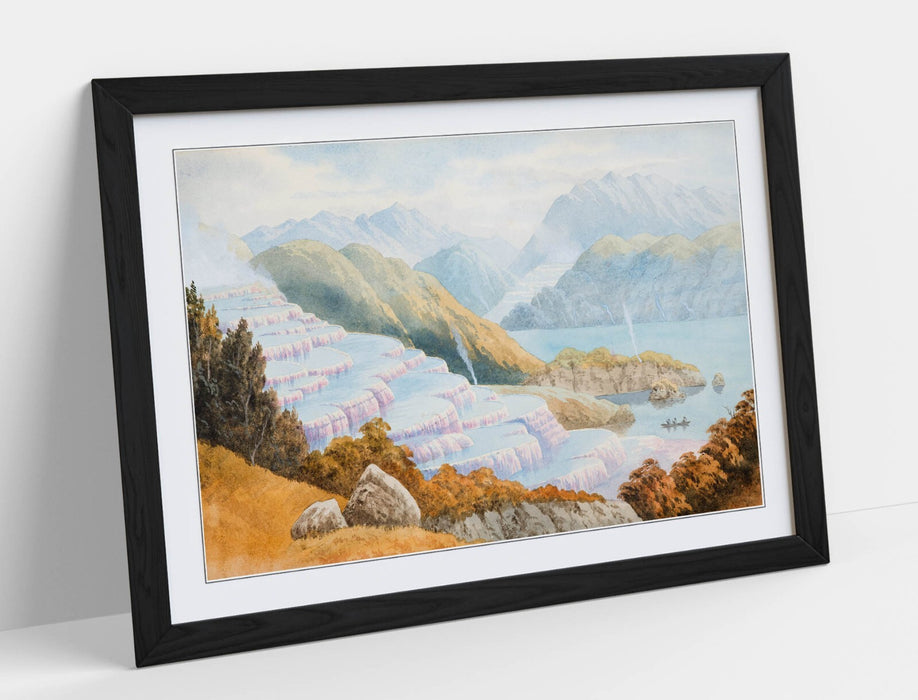 Framed Wall Art - John Hoyte Pink Terraces Poster Print With Woodgrain Frame