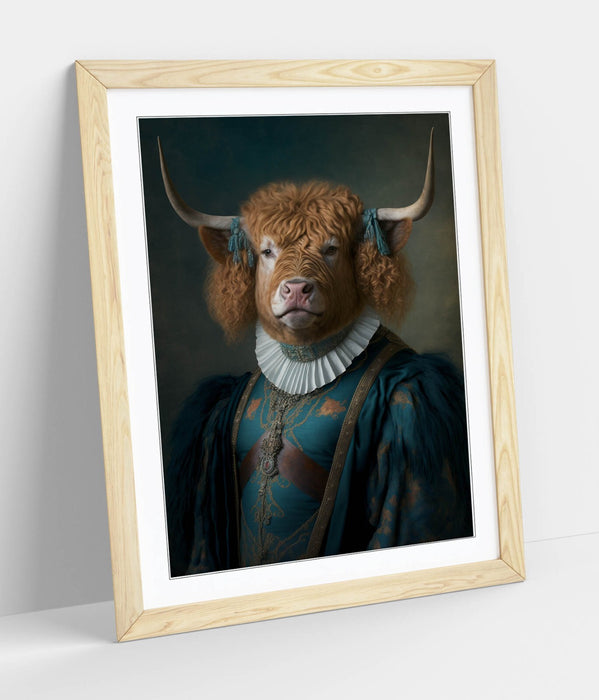 Highland Cow Wall Art – Framed 18th Century Portrait Print on Matte Paper