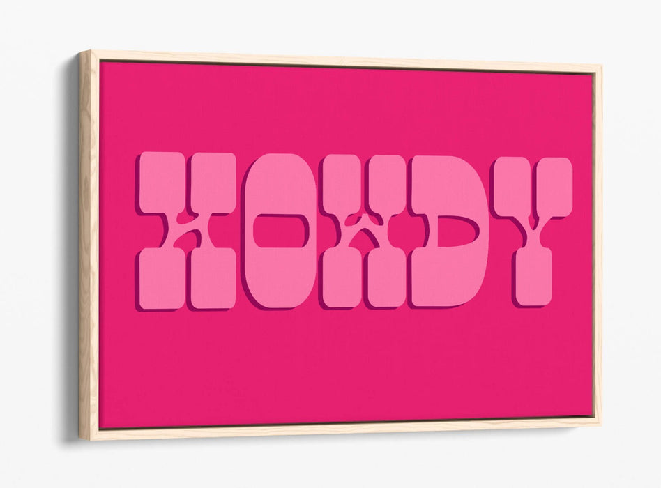 "HOWDY" TRENDY PINK COWBOY QUOTE -FLOAT EFFECT CANVAS WALL ART PRINT