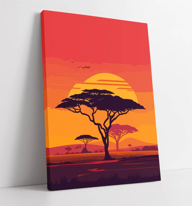 Sunset Safari Canvas - Handmade Safari Tree Illustration | Premium Wall Art Print