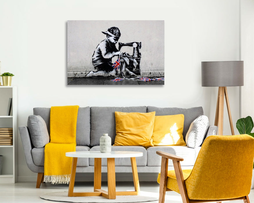 BANKSY CANVAS STREET WALL ART PRINT FRAMED ARTWORK - Slave Labour NEW