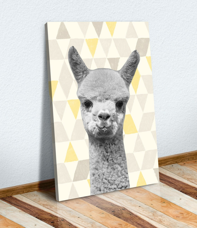 Canvas Wall Art - Baby Alpaca Geometric Print | Black White Mustard Yellow Decor
