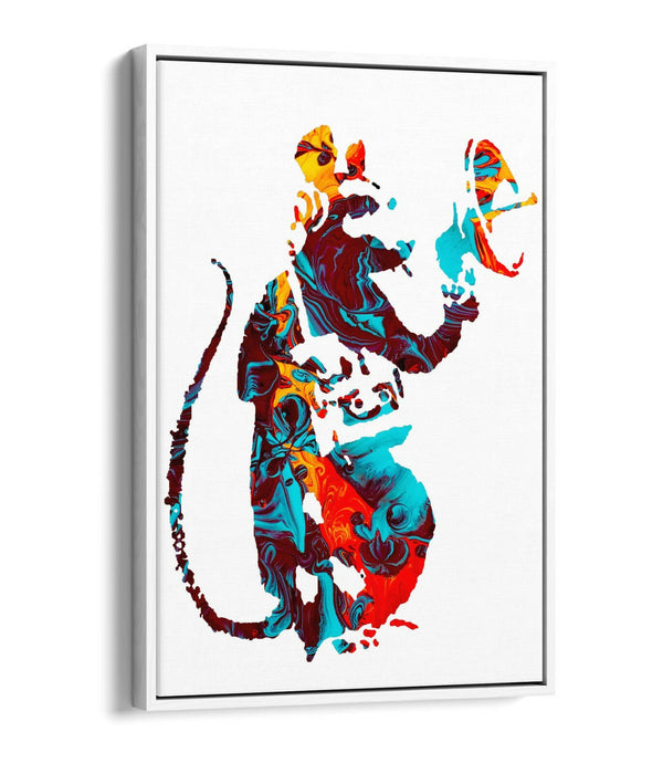 BANKSY, RADAR RAT MULTI COLOUR MARBLE ART -FLOAT EFFECT CANVAS WALL ART PRINT