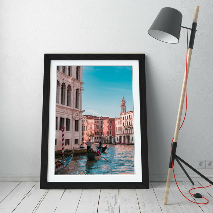 Venice Gondola Poster - Framed Wall Art With Faux Wood Frame & Archival Ink Print