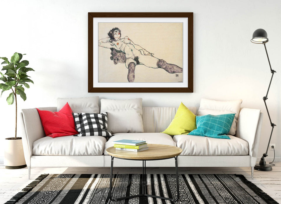 Framed Art Poster - Egon Schiele Lying Female Nude Artwork | Handmade UK Frame
