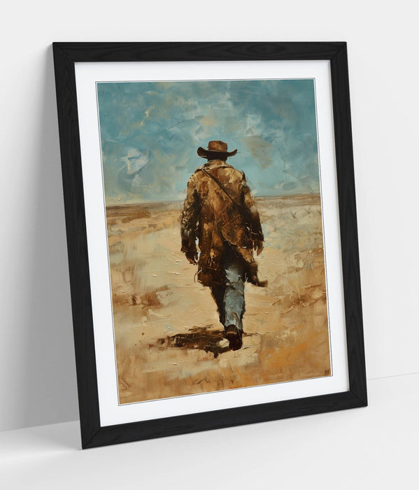 Framed Wall Art - Wandering Cowboy Blue Sky Landscape Poster Print | Handmade UK