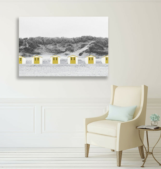 Mustard Yellow Canvas Art – Beach Huts Wall Art Picture Print | Summer Home Decor