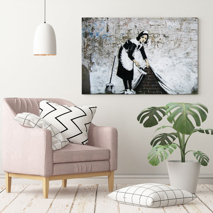 BANKSY - SWEEPER CANVAS ART PRINT ARTWORK DEEP FRAMED
