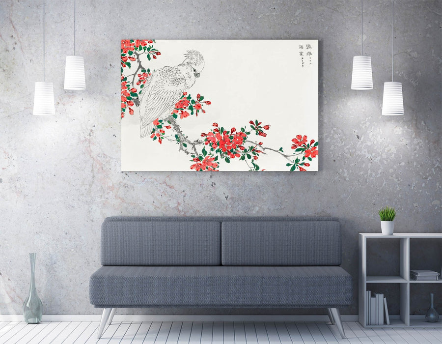 Canvas Wall Art Featuring Parrot & Pyrus Spectabilis - Handmade Vibrant Print