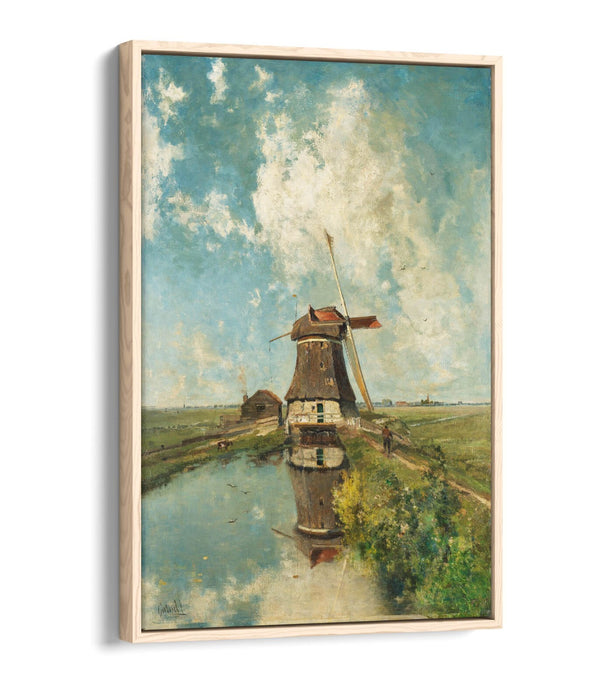 PAUL GABRIEL, WINDMILL ON A POLDER WATERWAY -FLOAT EFFECT CANVAS WALL ART PRINT
