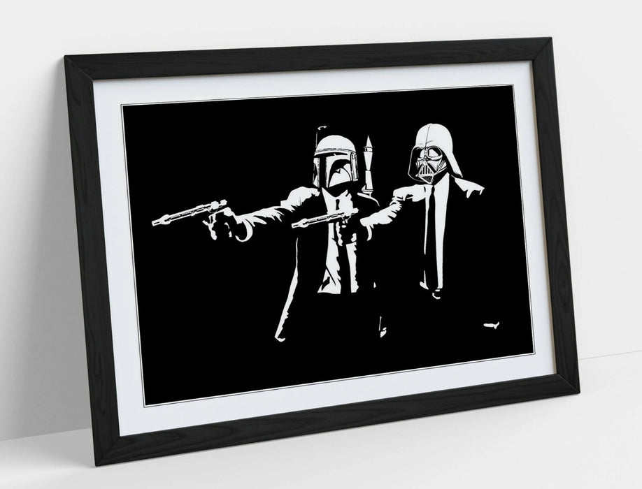 Framed Street Art Poster – Black and White Pulp Fiction Star Wars Print