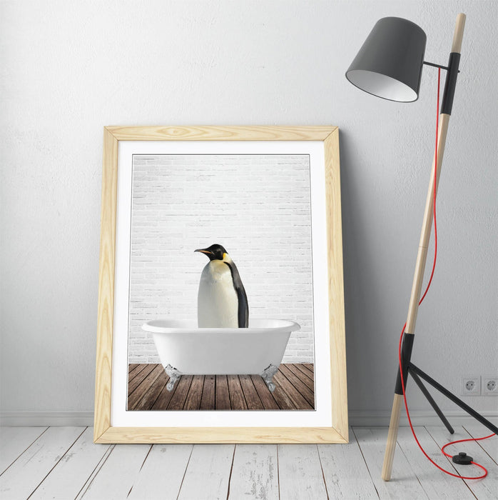 PENGUIN IN BATHTUB -QUIRKY ART FRAMED POSTER PICTURE PRINT BATHROOM ARTWORK