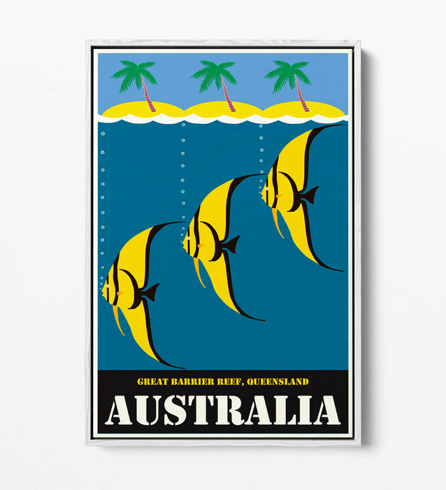 VINTAGE RETRO AUSTRALIA TRAVEL POSTER -FLOAT EFFECT CANVAS ART PRINT- YELLOW