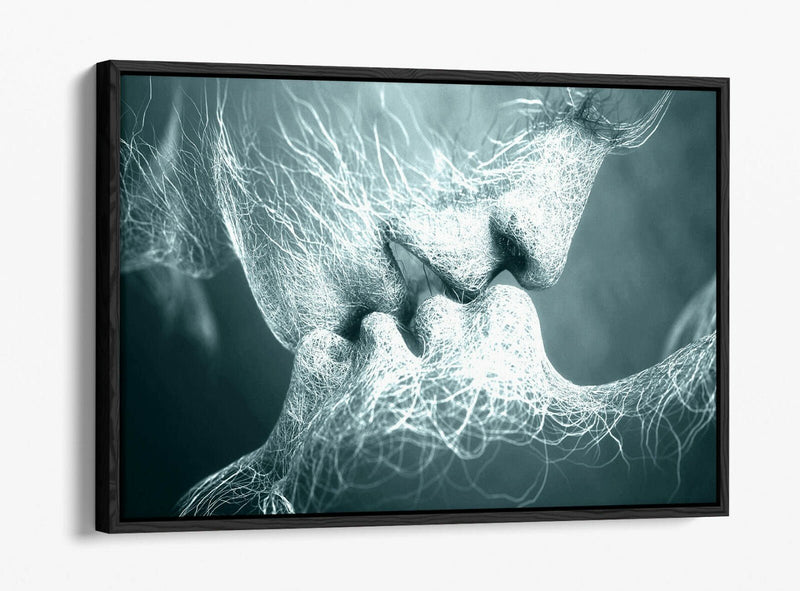 Canvas Wall Art - Lovers Kiss Duck Egg Blue Float Effect Handmade Print