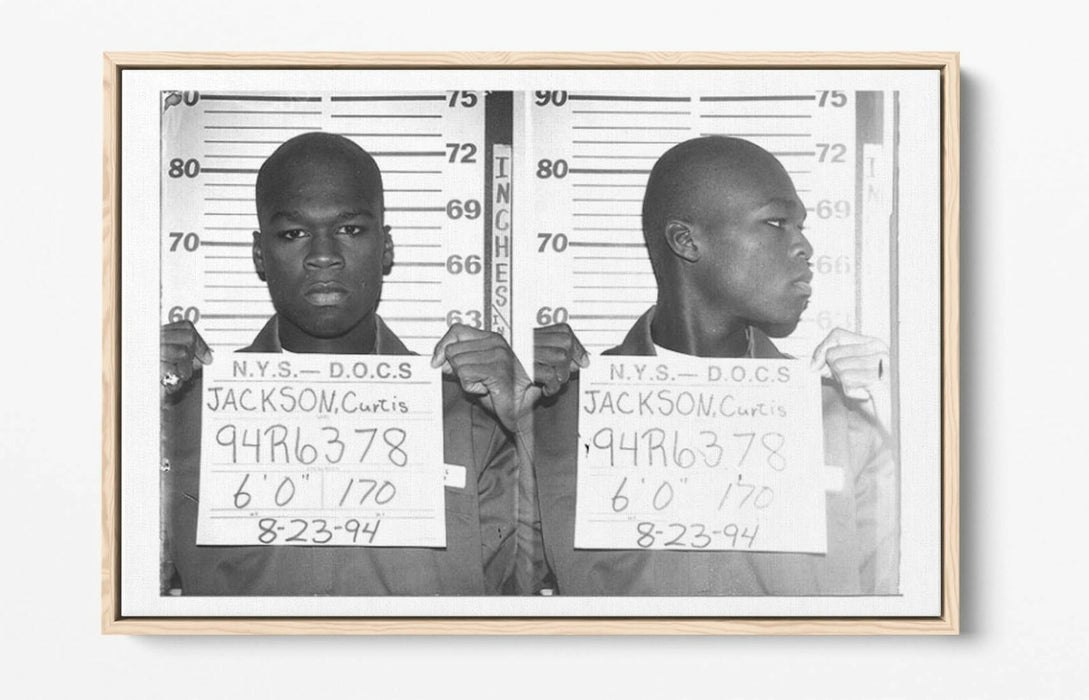 50 CENT MUGSHOT 1-FLOAT EFFECT CANVAS WALL ART PIC PRINT- BLACK & WHITE
