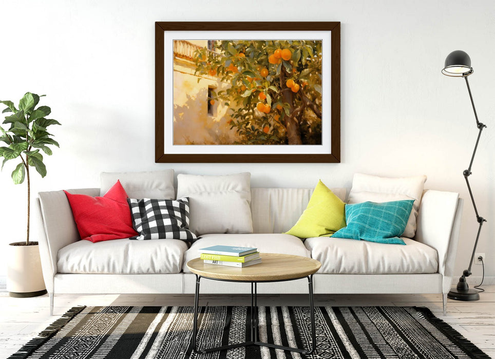 Impressionist Wall Art – Framed Orange Tree Poster Print With Faux Wood Frame