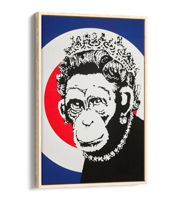 BANKSY MONKEY QUEEN FLOAT EFFECT CANVAS WALL ART PIC PRINT GRAFFITI- BLUE RED