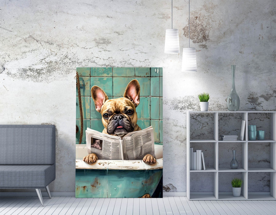 Funny French Bulldog Canvas - Handmade Bathroom Wall Art With Vibrant Colors