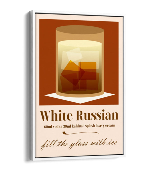 White Russian Cocktail Poster - Float Effect Canvas Wall Art, Ready To Hang