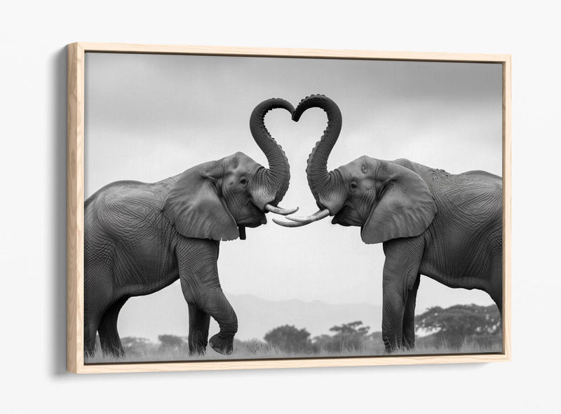 Black And White Canvas Art – Elephant Wall Decor With Heart Home Decoration