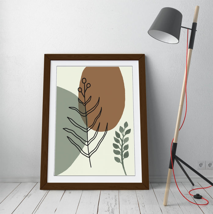 BOTANICAL BAUHAUS LEAF TRENDY MINIMALIST -FRAMED WALL ART PICTURE PRINT ARTWORK