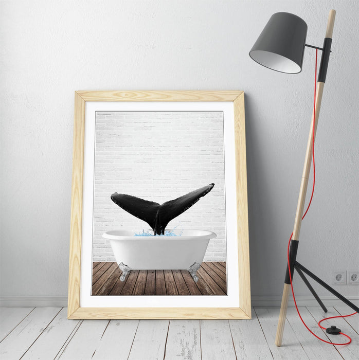 WHALE IN BATHTUB -QUIRKY ART FRAMED POSTER PICTURE PRINT BATHROOM ARTWORK