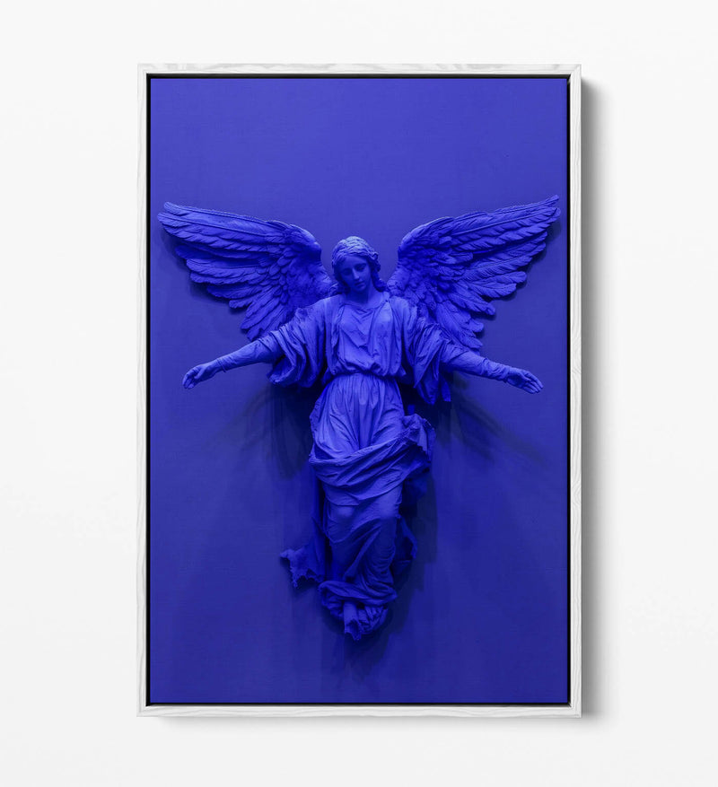 Angel Canvas Art - Purple Blue Statue Print | Float Effect Canvas Wall Decor