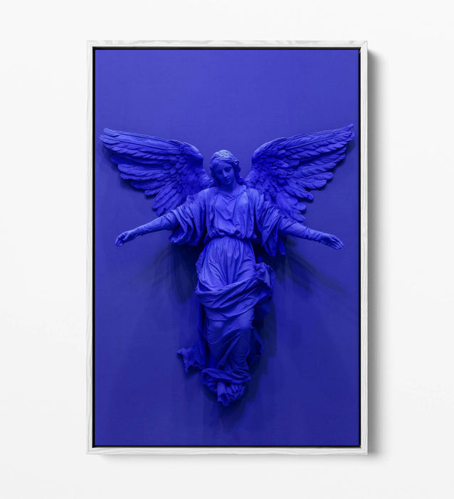Angel Canvas Art - Purple Blue Statue Print | Float Effect Canvas Wall Decor