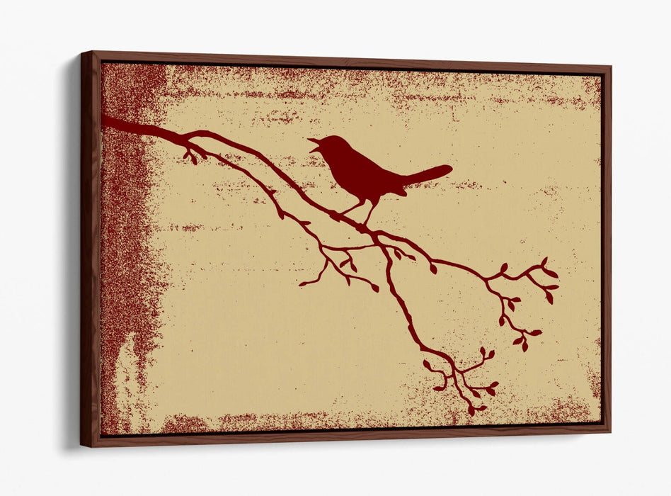 Float Effect Canvas Art - Red Bird Silhouette Tree Branch Wall Decor Print