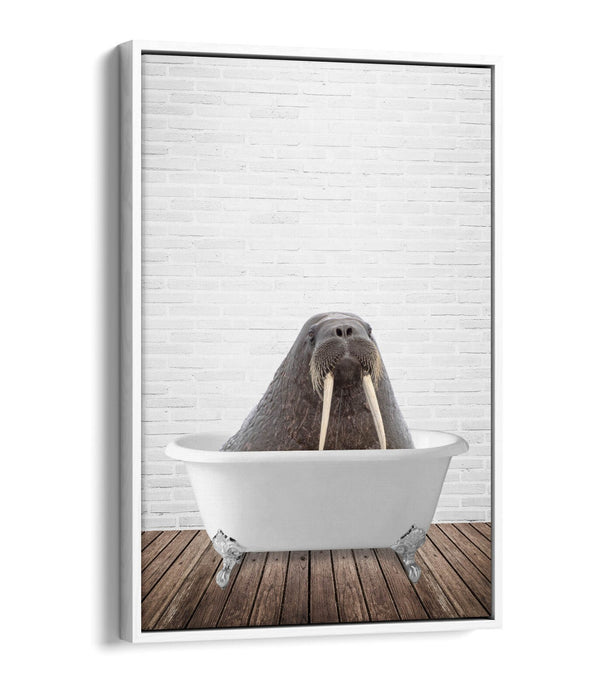 WALRUS IN BATHTUB -QUIRKY BATHROOM FLOAT EFFECT CANVAS WALL ART PIC PRINT