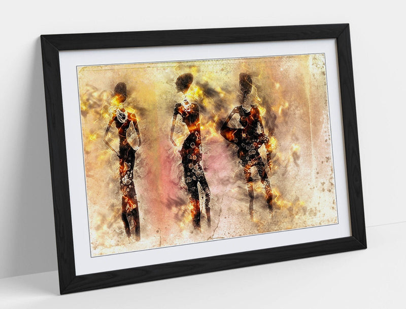African Tribe Art - Framed Abstract Wall Decor With Tribal Silhouette Poster