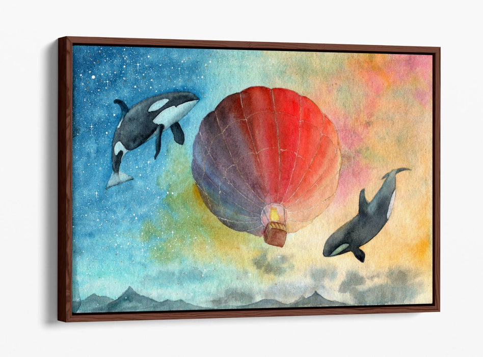 Canvas Wall Art Print - Watercolour Air Balloon & Whales Float Effect Decor