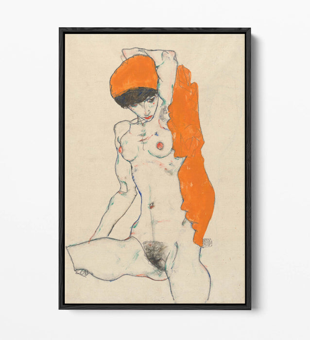 Canvas Wall Art Print – Egon Schiele Orange Drapery Float Effect Premium Canvas
