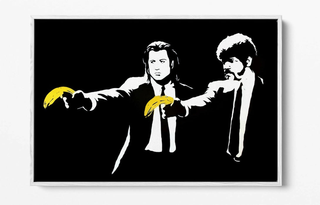 BANKSY PULP FICTION -FLOAT EFFECT CANVAS WALL ART PIC PRINT-YELLOW BLACK & WHITE
