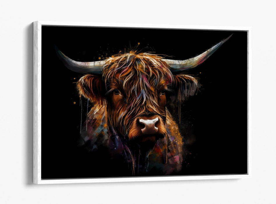 Highland Cow Canvas - Float Effect Canvas Wall Art With Black Background Print