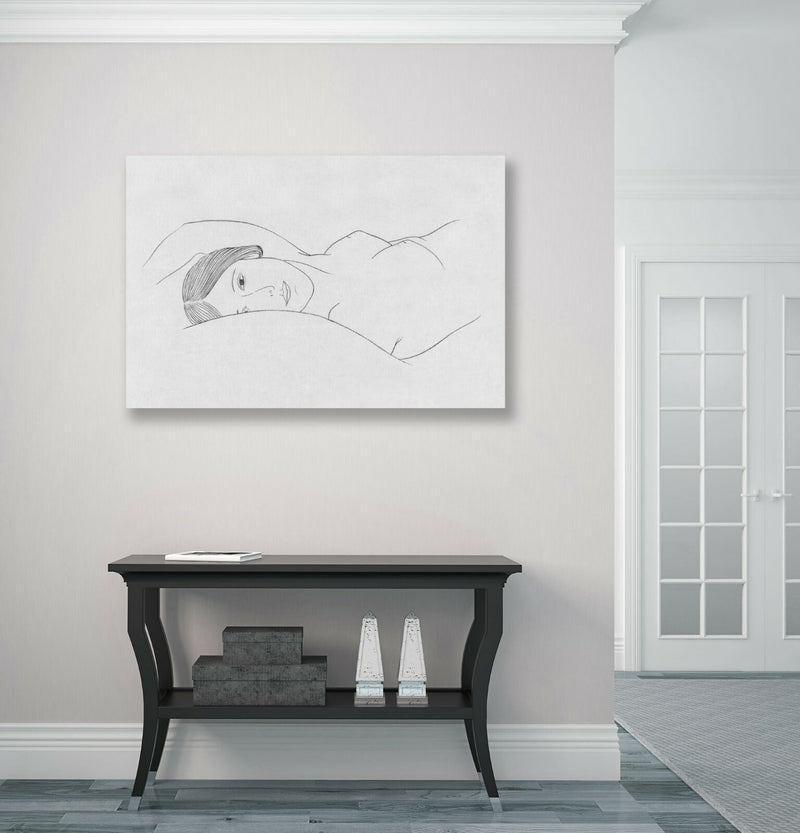 Canvas Wall Art – Black and White Nude Woman Line Drawing Print | Handmade UK