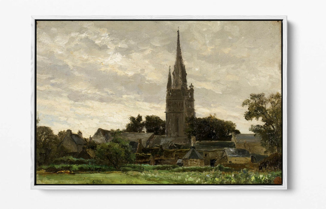 CARLOS DE HAES, THE TOWER OF CHURCH -FLOAT EFFECT CANVAS WALL ART PICTURE PRINT