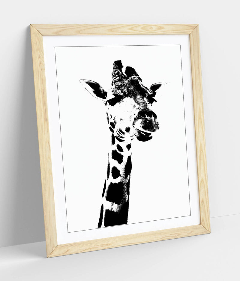 Black White Animal Stencil Giraffe Wall Art Print - Handmade UK Frame