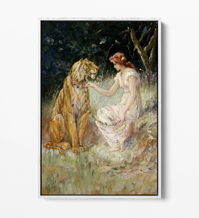 Canvas Wall Art Print | Premium Float Effect Canvas Frame With Lady And Tiger Artwork