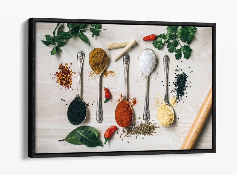 Canvas Wall Art - Kitchen Herbs Spices Print | Handmade UK Float Effect Frame