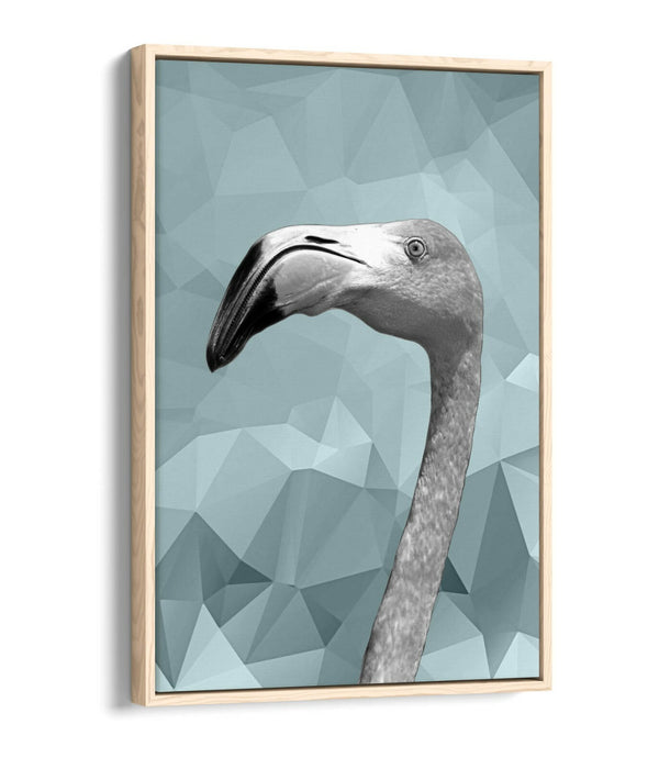 FLAMINGO DUCK EGG BLUE GEOMETRIC -FLOAT EFFECT CANVAS WALL ART PIC PRINT-
