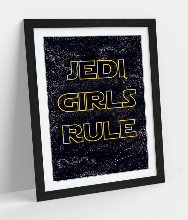 "JEDI GIRLS RULE" STAR WARS STYLE QUOTE KIDS ROOM -FRAMED WALL ART PICTURE PRINT