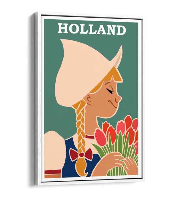 RETRO VINTAGE HOLLAND TRAVEL POSTER -FLOAT EFFECT CANVAS ART PRINT- TEAL