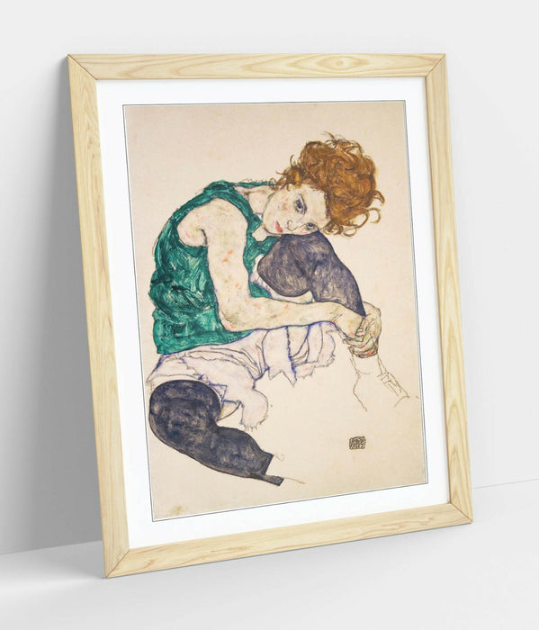 Framed Art Poster - Handmade UK Frame, Egon Schiele Seated Woman Artwork
