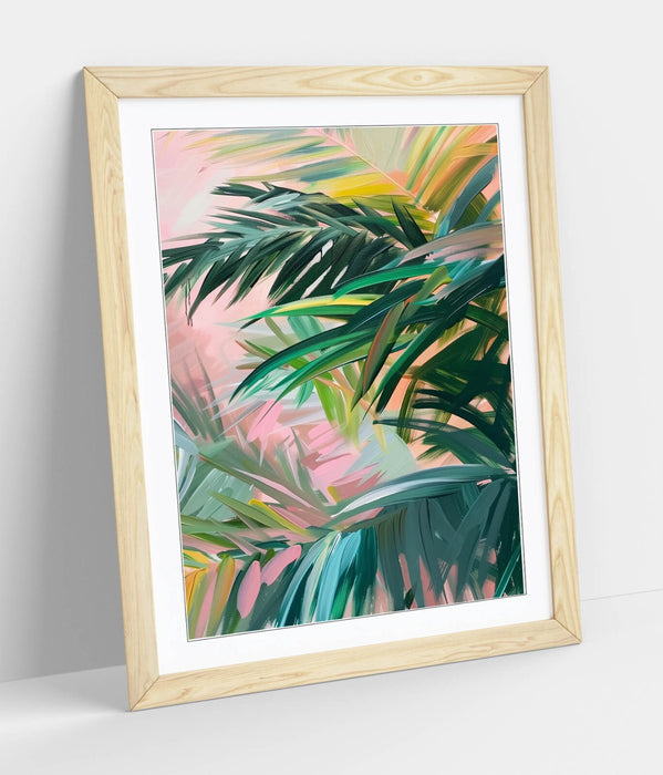 Framed Wall Art - Green Tree Leaves Pink Background Home Decor Print 4 Sizes