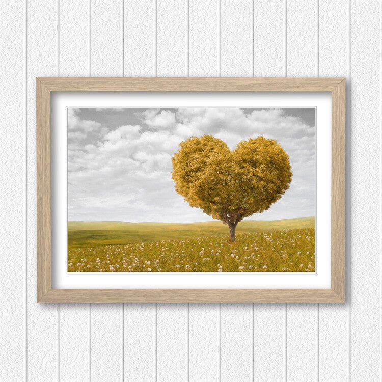 Heart Shaped Tree Art – Framed Wall Art With Yellow Leaf Poster, Ready To Hang