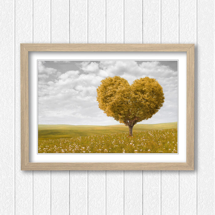 Heart Shaped Tree Art – Framed Wall Art With Yellow Leaf Poster, Ready To Hang